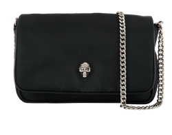 Embellished Skull Soft Flap Bag, Nylon, Black, ROEVEINT33SIB, DB/B, 3* (B)